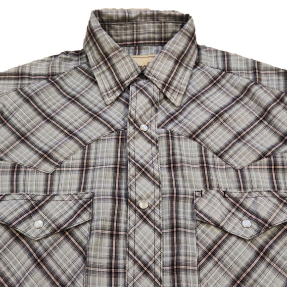 WRANGLER Gray & Red Plaid Snap Button Down Shirt - Picture 2 of 6